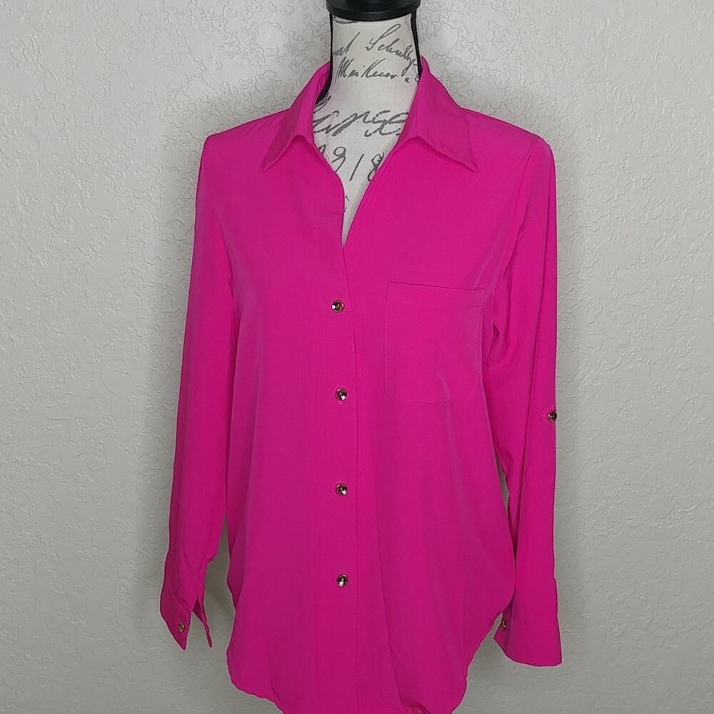 Roll Tab Sleeve Button‎ Front Shirt Pink Size S
